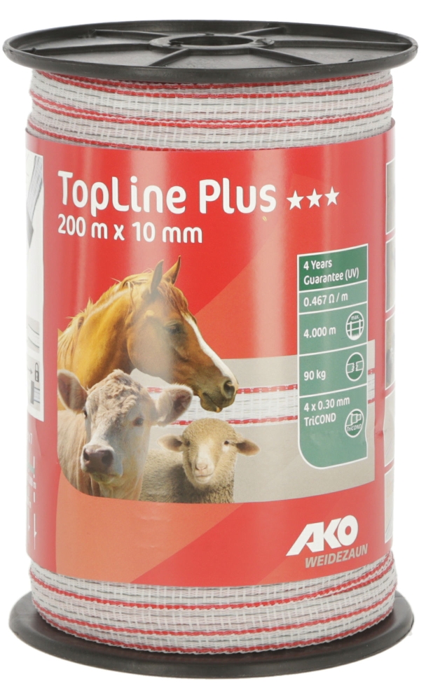 Fencing tape TopLine Plus 200 m, 10 mm, white/red