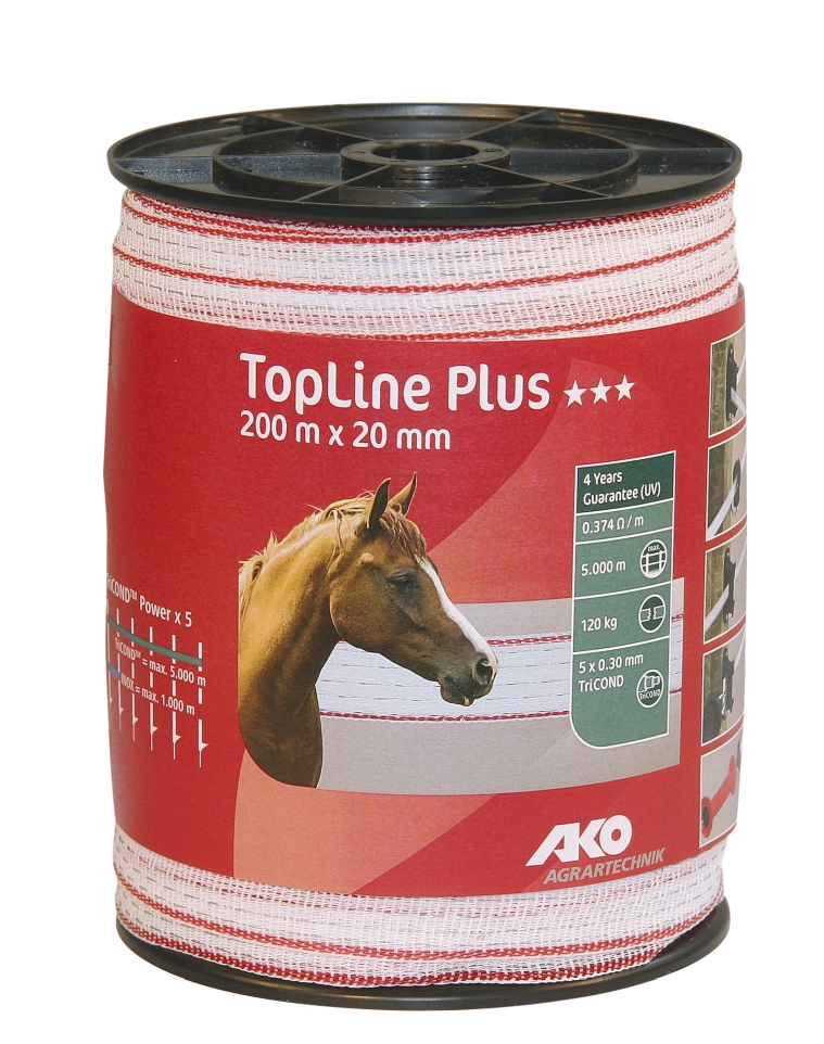 Fencing tape TopLine Plus 200 m, 20 mm, white/red