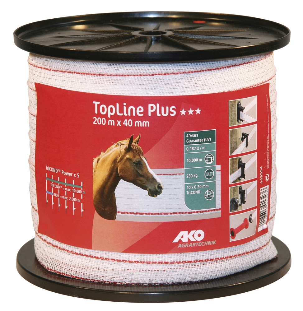 Fencing tape TopLine Plus 200 m, 40 mm, white/red