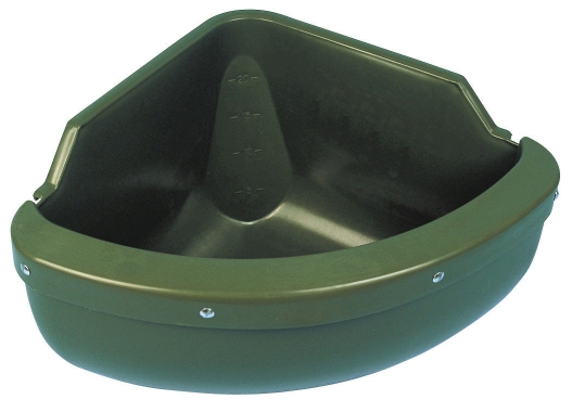 Corner trough, plastic, green, w/ feed saver/bite protection
